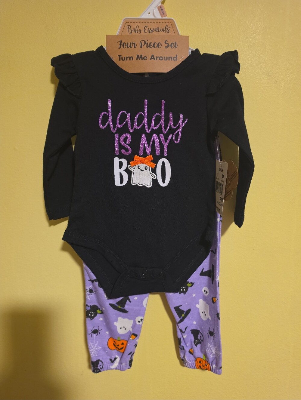 NWT Daddy Is My Boo Girls 9 Months Baby Essentials Halloween Outfit Bow & Socks
